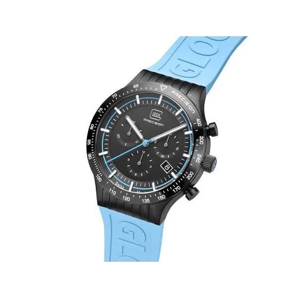 Glock swiss mvmt 43mm black steel case w/blue silicone strap water resist to 200m Image 3 Bryan Jewelry Prattville, AL