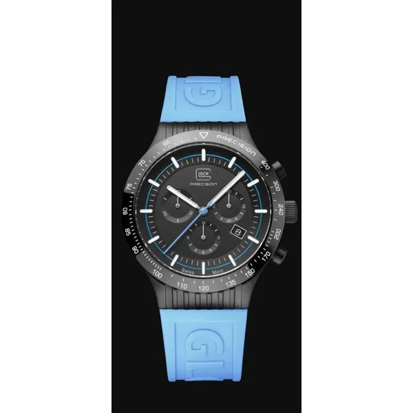 Glock swiss mvmt 43mm black steel case w/blue silicone strap water resist to 200m Image 4 Bryan Jewelry Prattville, AL