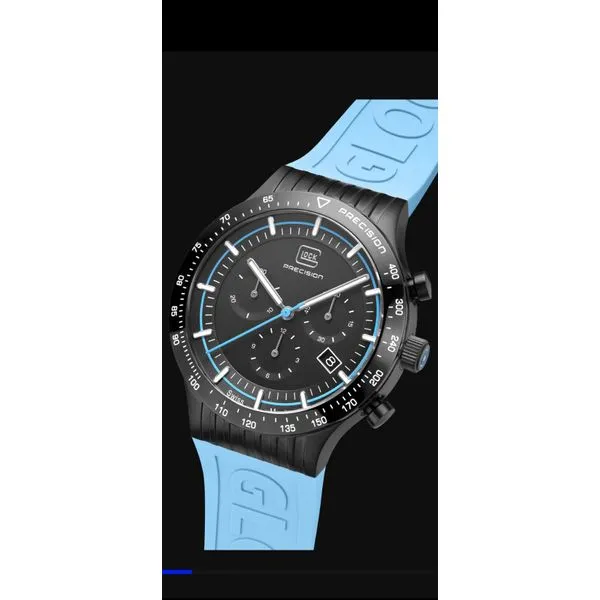 Glock swiss mvmt 43mm black steel case w/blue silicone strap water resist to 200m Image 5 Bryan Jewelry Prattville, AL