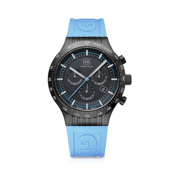 Glock swiss mvmt 43mm black steel case w/blue silicone strap water resist to 200m Bryan Jewelry Prattville, AL