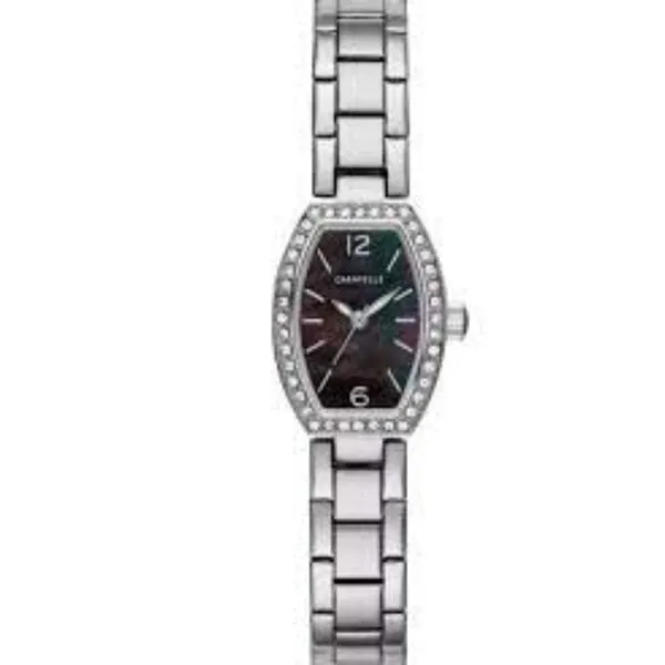 Dress Caravelle by Bulova Black Mother of Pearl Dial and crystals around bezel Bryan Jewelry Prattville, AL