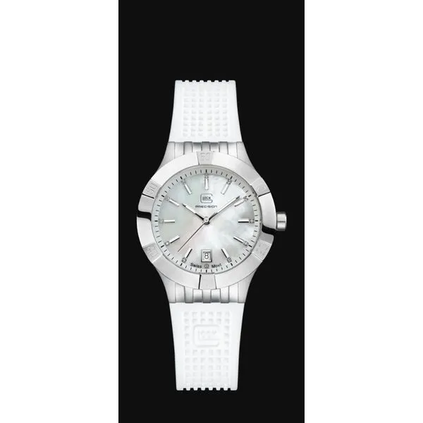Glock swiss mvmt MOP dial 36mm silver steel case w/white silicone strap water resist to 100m Image 3 Bryan Jewelry Prattville, AL