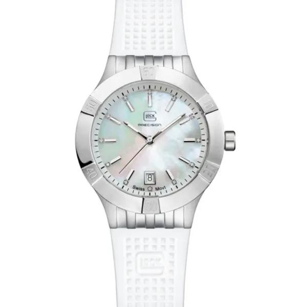 Glock swiss mvmt MOP dial 36mm silver steel case w/white silicone strap water resist to 100m Bryan Jewelry Prattville, AL