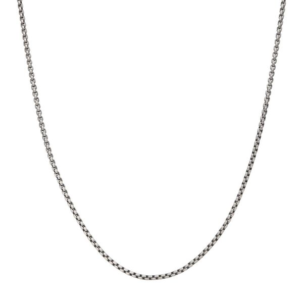 Modern Edge: 2.6mm Black Rhodium Brushed Satin Finish Sterling Silver Box Chain Bryan Jewelry Prattville, AL