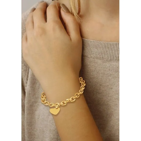 Sweet Shine: Ladies Yellow Vermeil Cable Link Bracelet with Heart Charm Image 2 Bryan Jewelry Prattville, AL