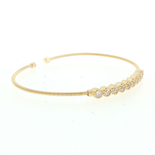 Single Cable Cuff Bracelet with Beaded Bezel Set Stones Image 2 Bryan Jewelry Prattville, AL