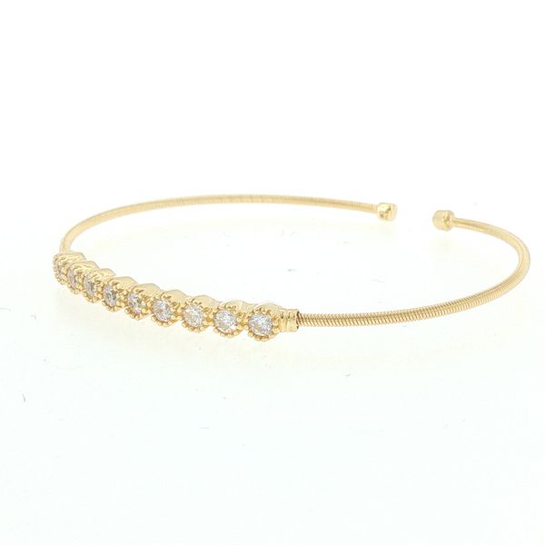 Single Cable Cuff Bracelet with Beaded Bezel Set Stones Image 3 Bryan Jewelry Prattville, AL