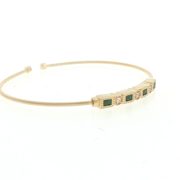 Single Cable Cuff Bracelet with Rectangle and Round Stone Pattern Image 2 Bryan Jewelry Prattville, AL