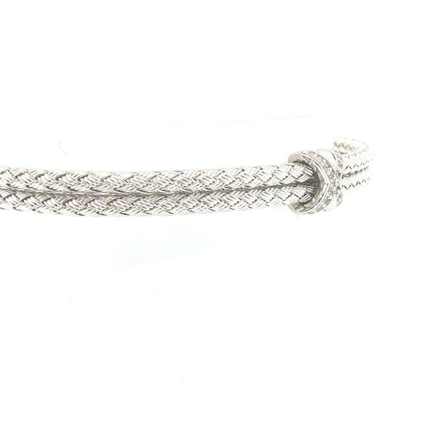 Sterling Silver Basketweave Double Cable Cuff Bracelet with Simulated Diamonds Image 2 Bryan Jewelry Prattville, AL