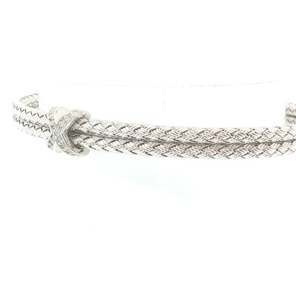 Sterling Silver Basketweave Double Cable Cuff Bracelet with Simulated Diamonds Image 3 Bryan Jewelry Prattville, AL