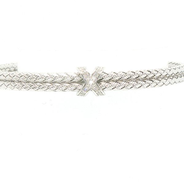 Sterling Silver Basketweave Double Cable Cuff Bracelet with Simulated Diamonds Bryan Jewelry Prattville, AL