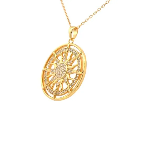 Yellow Plated Sterling Silver Sun Medallion Pendant Image 2 Bryan Jewelry Prattville, AL