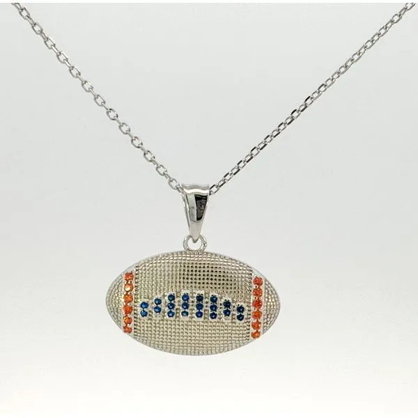 Sterling Silver football pendant with orange & blue cz's Bryan Jewelry Prattville, AL