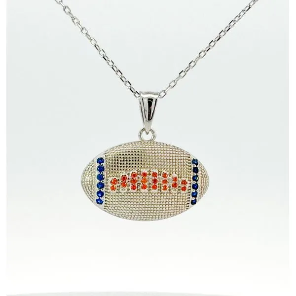 Sterling Silver football pendant with orange & blue cz's Bryan Jewelry Prattville, AL