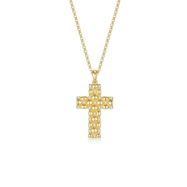 Sterling Silver Yellow Plated Quilted Cross Pendant with CZ Accents | Bryan Jewelry Image 2 Bryan Jewelry Prattville, AL