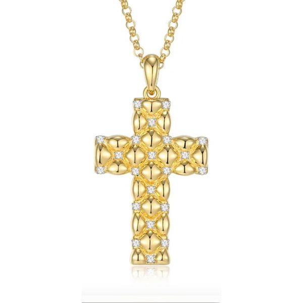 Sterling Silver Yellow Plated Quilted Cross Pendant with CZ Accents | Bryan Jewelry Bryan Jewelry Prattville, AL
