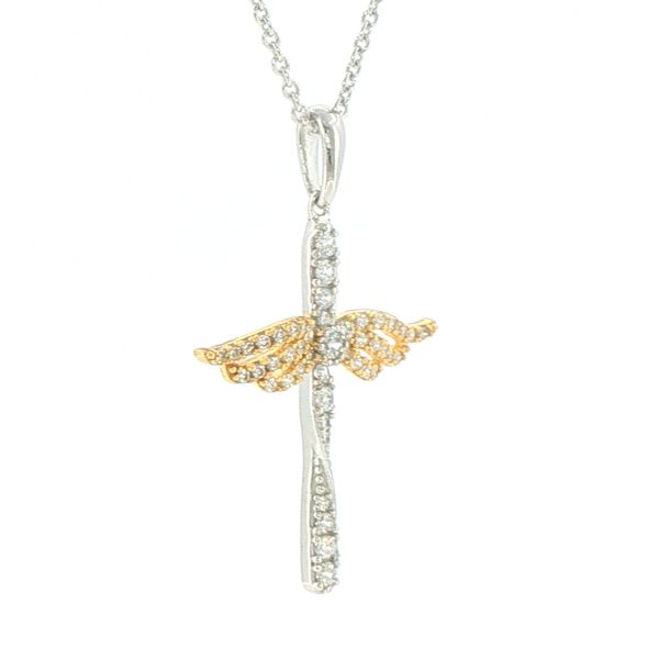 Two Tone Angel Wing Cross Pendant Image 2 Bryan Jewelry Prattville, AL