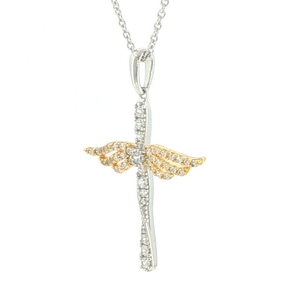 Two Tone Angel Wing Cross Pendant Image 3 Bryan Jewelry Prattville, AL