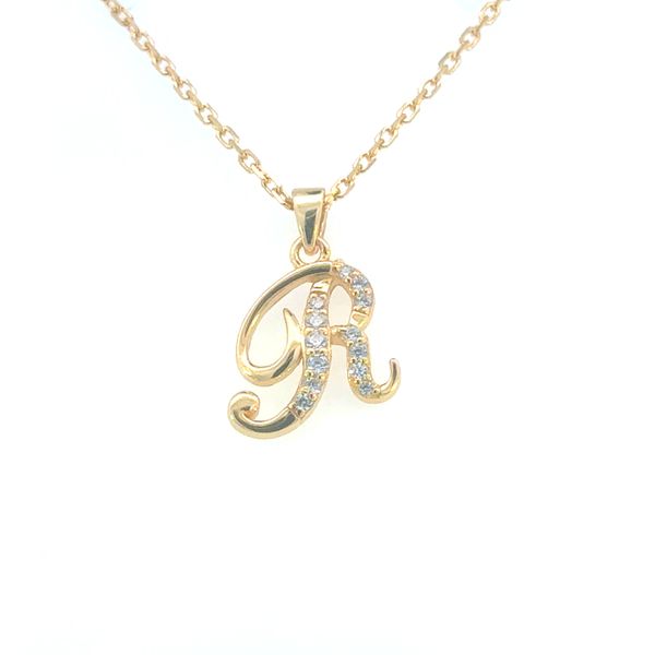 Script R Sterling Silver Yellow Gold Plated CZ Pendant Bryan Jewelry Prattville, AL