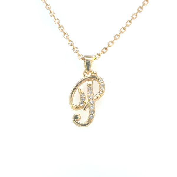 Script P Sterling Silver Yellow Gold Plated CZ Pendant Bryan Jewelry Prattville, AL