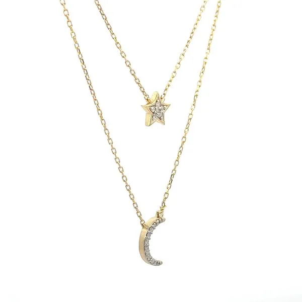 Yellow vermeil .10ctw diamond layered moon & star necklace Image 2 Bryan Jewelry Prattville, AL