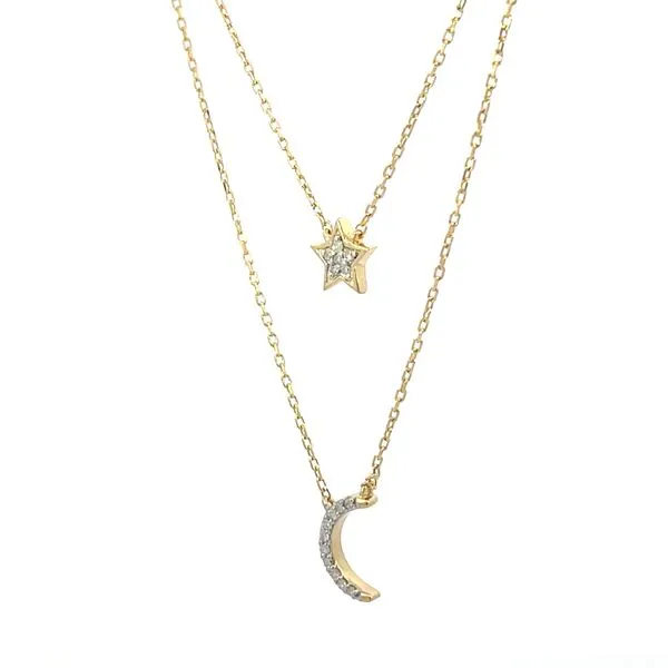 Yellow vermeil .10ctw diamond layered moon & star necklace Image 3 Bryan Jewelry Prattville, AL