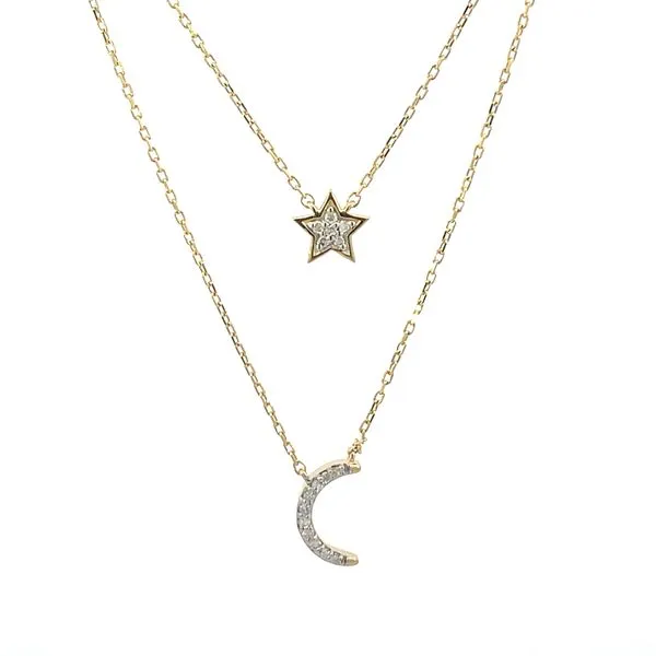 Yellow vermeil .10ctw diamond layered moon & star necklace Bryan Jewelry Prattville, AL
