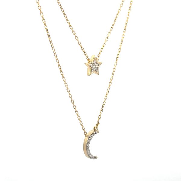 Yellow vermeil .10ctw diamond layered moon & star necklace Image 2 Bryan Jewelry Prattville, AL