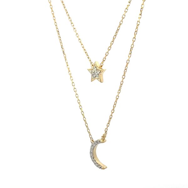 Yellow vermeil .10ctw diamond layered moon & star necklace Image 3 Bryan Jewelry Prattville, AL