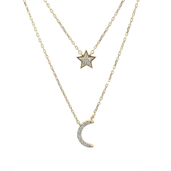 Yellow vermeil .10ctw diamond layered moon & star necklace Bryan Jewelry Prattville, AL