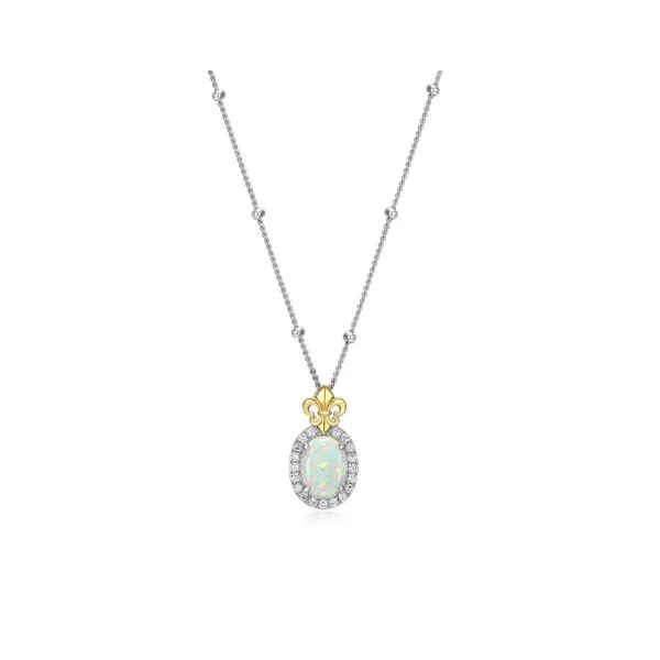 Sterling Silver L'Opal Created Oval Opal and Cubic Zirconia Fleur De Lis Necklace 17