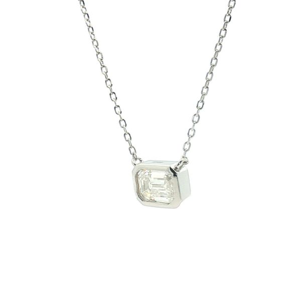 Modern Radiance: Sterling Silver Bezel Set Emerald-Cut Moissanite Necklace Image 2 Bryan Jewelry Prattville, AL
