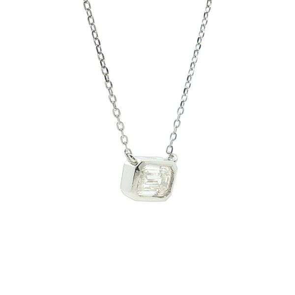 Modern Radiance: Sterling Silver Bezel Set Emerald-Cut Moissanite Necklace Image 3 Bryan Jewelry Prattville, AL