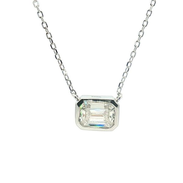 Modern Radiance: Sterling Silver Bezel Set Emerald-Cut Moissanite Necklace Bryan Jewelry Prattville, AL