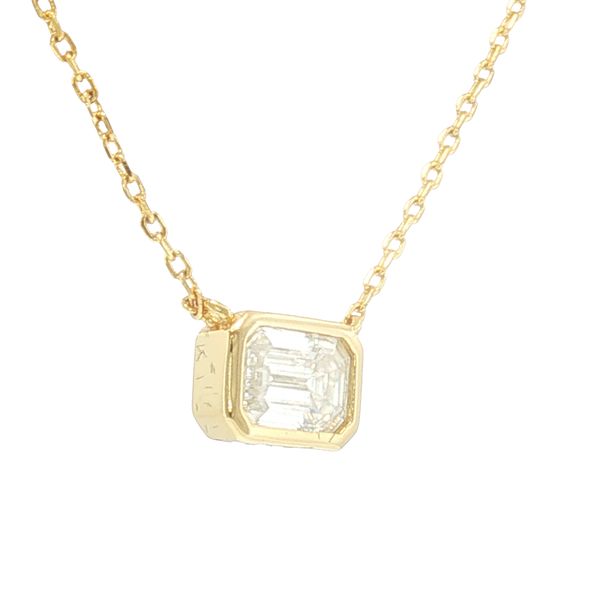 Modern Radiance: Yellow Plated Sterling Silver Bezel Set Emerald-Cut Moissanite Necklace Image 2 Bryan Jewelry Prattville, AL
