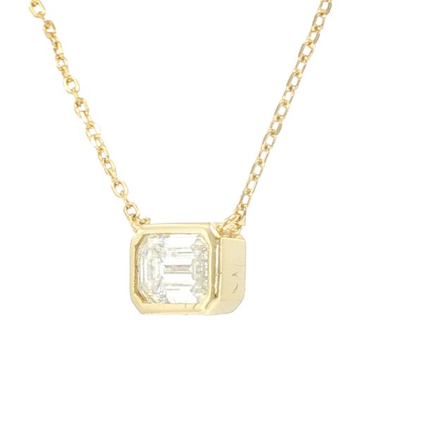 Modern Radiance: Yellow Plated Sterling Silver Bezel Set Emerald-Cut Moissanite Necklace Image 3 Bryan Jewelry Prattville, AL