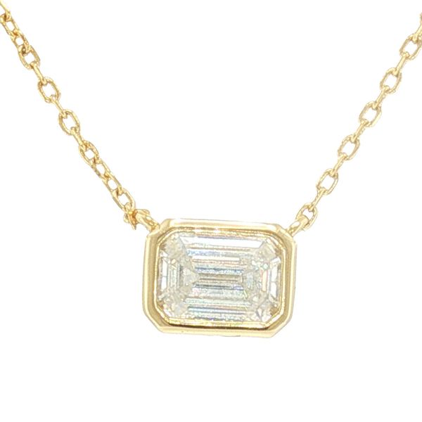 Modern Radiance: Yellow Plated Sterling Silver Bezel Set Emerald-Cut Moissanite Necklace Bryan Jewelry Prattville, AL