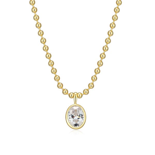 Gold Plated Oval CZ Bezel Drop Pendant Necklace Bryan Jewelry Prattville, AL