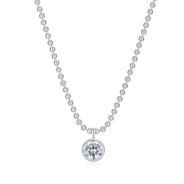 Sterling Silver Bezel Set Oval CZ Pendant on Beaded Necklace Image 2 Bryan Jewelry Prattville, AL