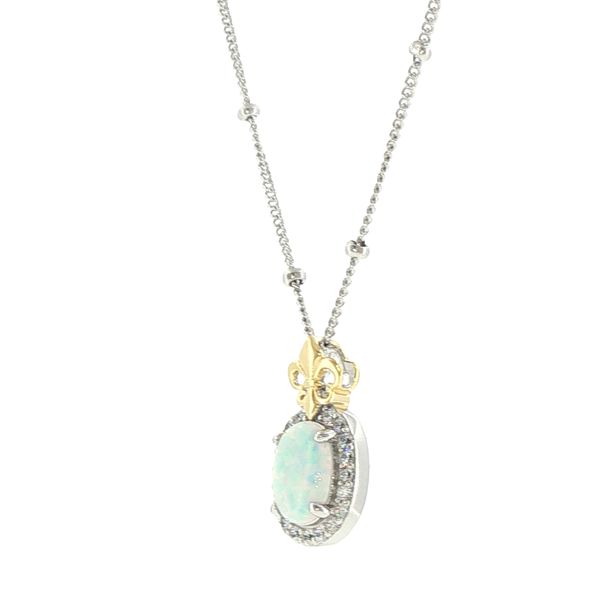 Sterling Silver L'Opal Created Oval Opal and Cubic Zirconia Fleur De Lis Necklace 17