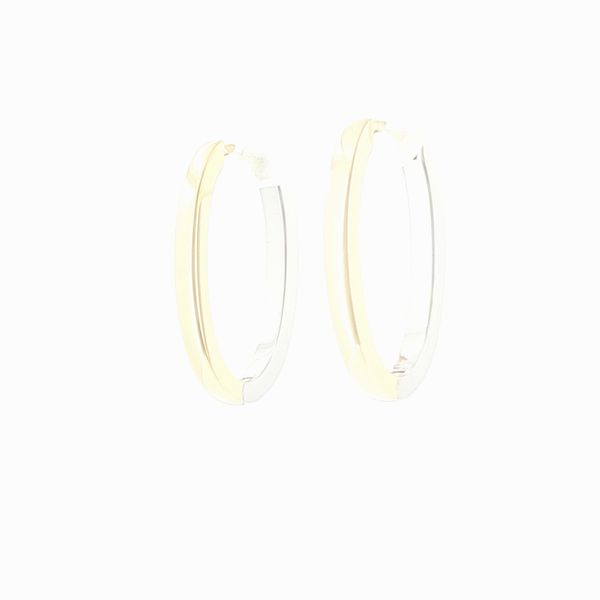 Slim Two-Tone Style with Modern Elegance.-Ellisse Pianura Piccolo Earrings in two-tone sterling silver Image 2 Bryan Jewelry Prattville, AL
