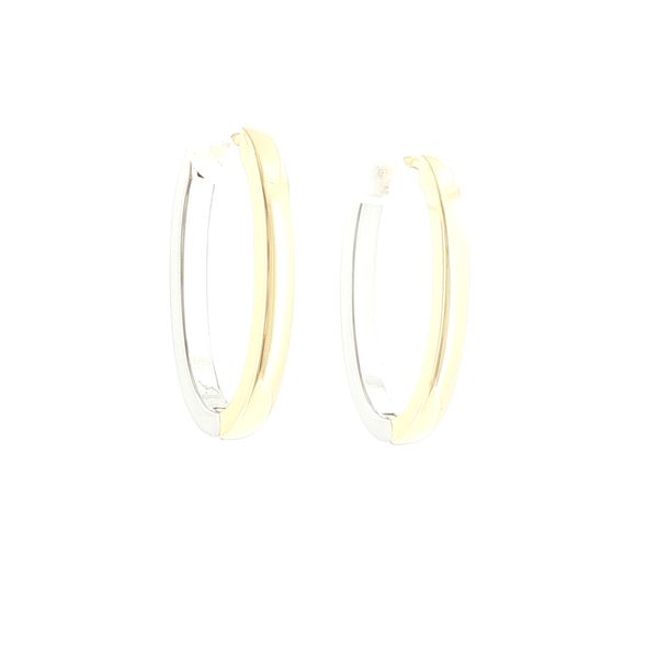 Slim Two-Tone Style with Modern Elegance.-Ellisse Pianura Piccolo Earrings in two-tone sterling silver Bryan Jewelry Prattville, AL