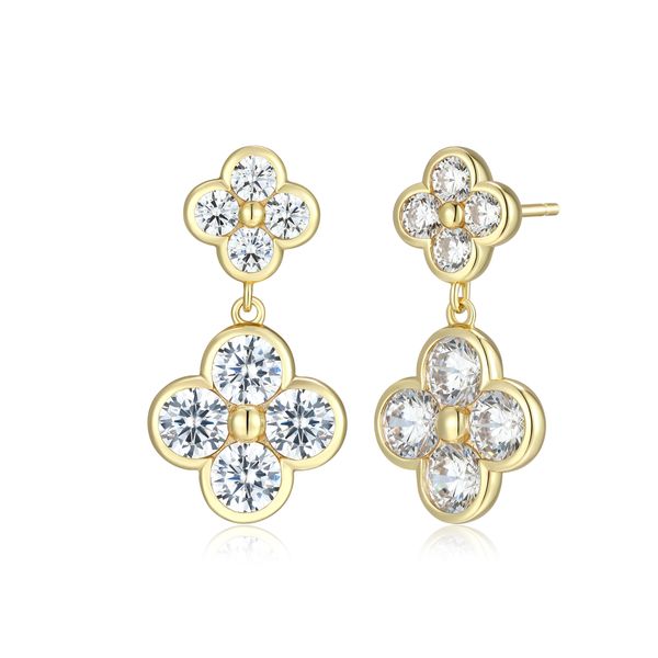 Yellow Gold Plated Sterling Silver CZ Clover Dangle Earrings Bryan Jewelry Prattville, AL