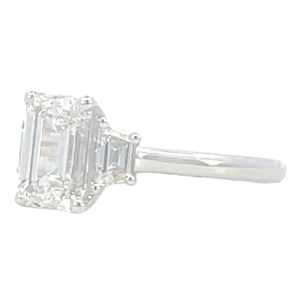 Lab Grown Three Stone with Emerald cut center and Trap Sides-14kw Image 2 Bryan Jewelry Prattville, AL