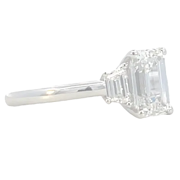 Lab Grown Three Stone with Emerald cut center and Trap Sides-14kw Image 3 Bryan Jewelry Prattville, AL