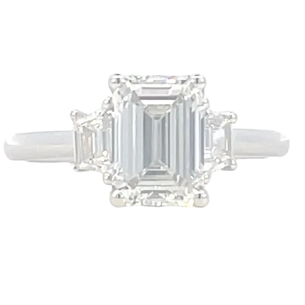 Lab Grown Three Stone with Emerald cut center and Trap Sides-14kw Bryan Jewelry Prattville, AL