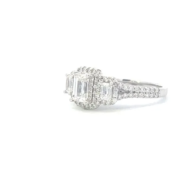 Lab Grown Three Stone Ring with Halos in 14kw Image 2 Bryan Jewelry Prattville, AL