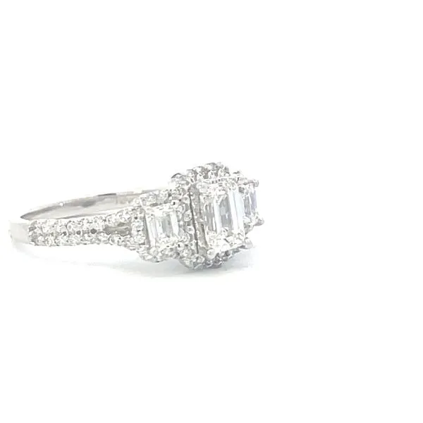 Lab Grown Three Stone Ring with Halos in 14kw Image 3 Bryan Jewelry Prattville, AL