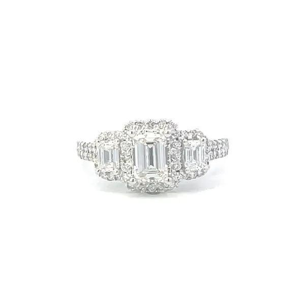 Lab Grown Three Stone Ring with Halos in 14kw Image 4 Bryan Jewelry Prattville, AL