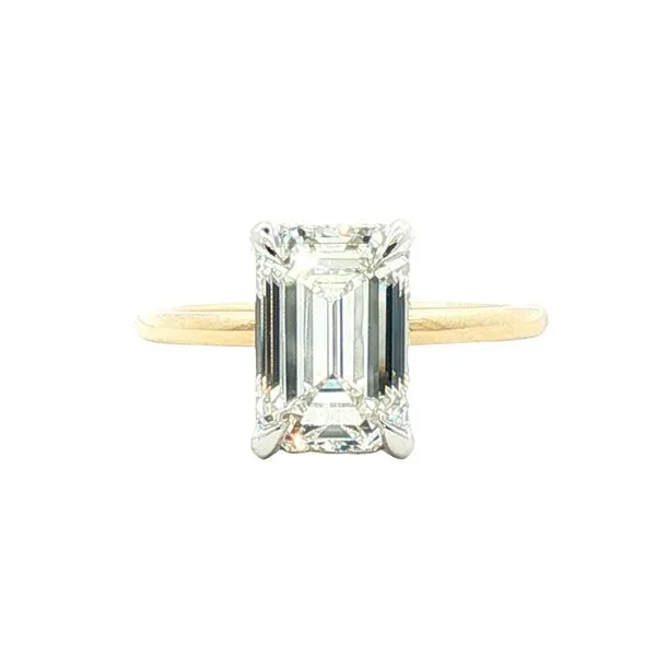 Lab grown 3 carat Emerald Cut diamond Engaement with Hidden Halo in 14ktt Bryan Jewelry Prattville, AL